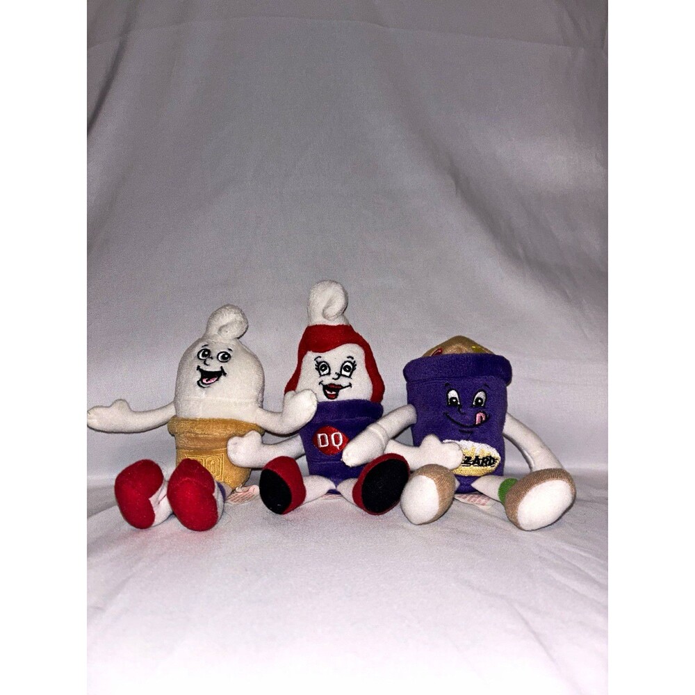 Dairy Queen DQ 3pc Advertising Plush Lot Blizzard, Cone & Cup Characters 1999